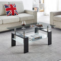 Black Rectangle Glass Coffee Table with Lower Shelf L201400