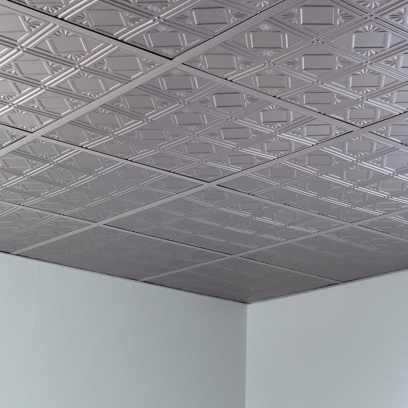 4 Decorative Vinyl Lay in Ceiling Tile in Argent Silver (5 Pack) O27157
