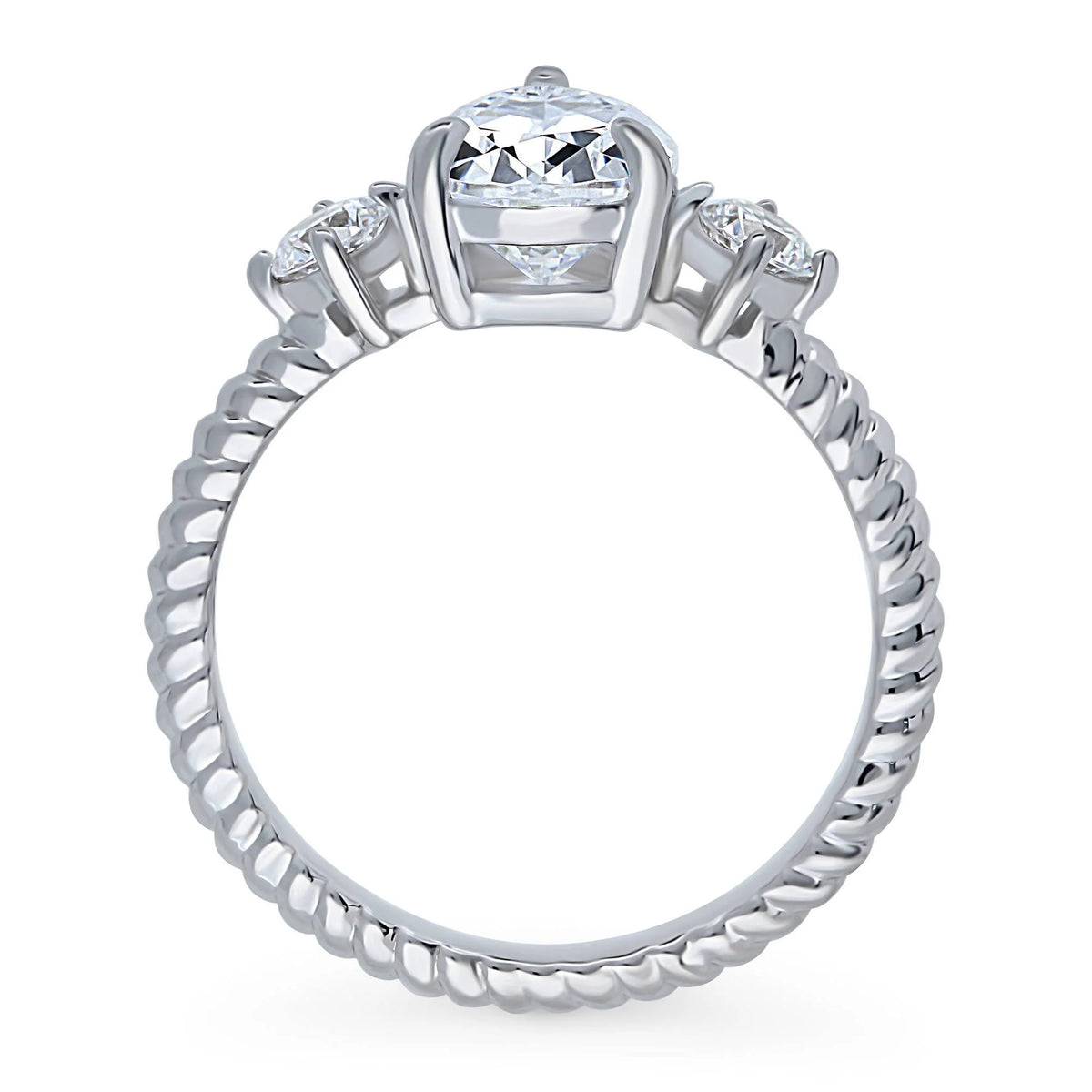 Sterling Silver Pear Cut Cubic Zirconia Woven Ring, Rhodium Plated Size 6 M6331