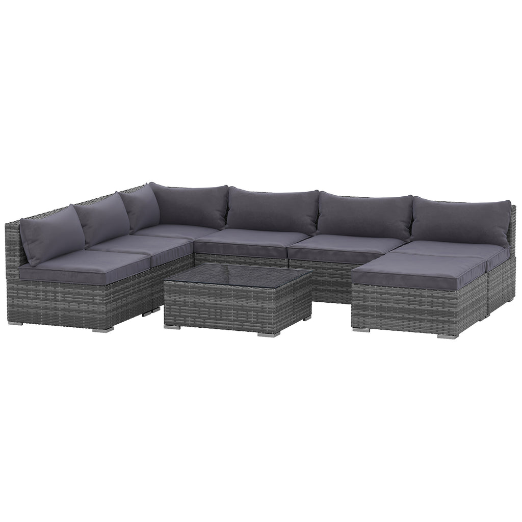 8 Pieces Gray PE Rattan Sectional Sofa with Tempered Glass Table M19518