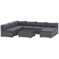 8 Pieces Gray PE Rattan Sectional Sofa with Tempered Glass Table M19518