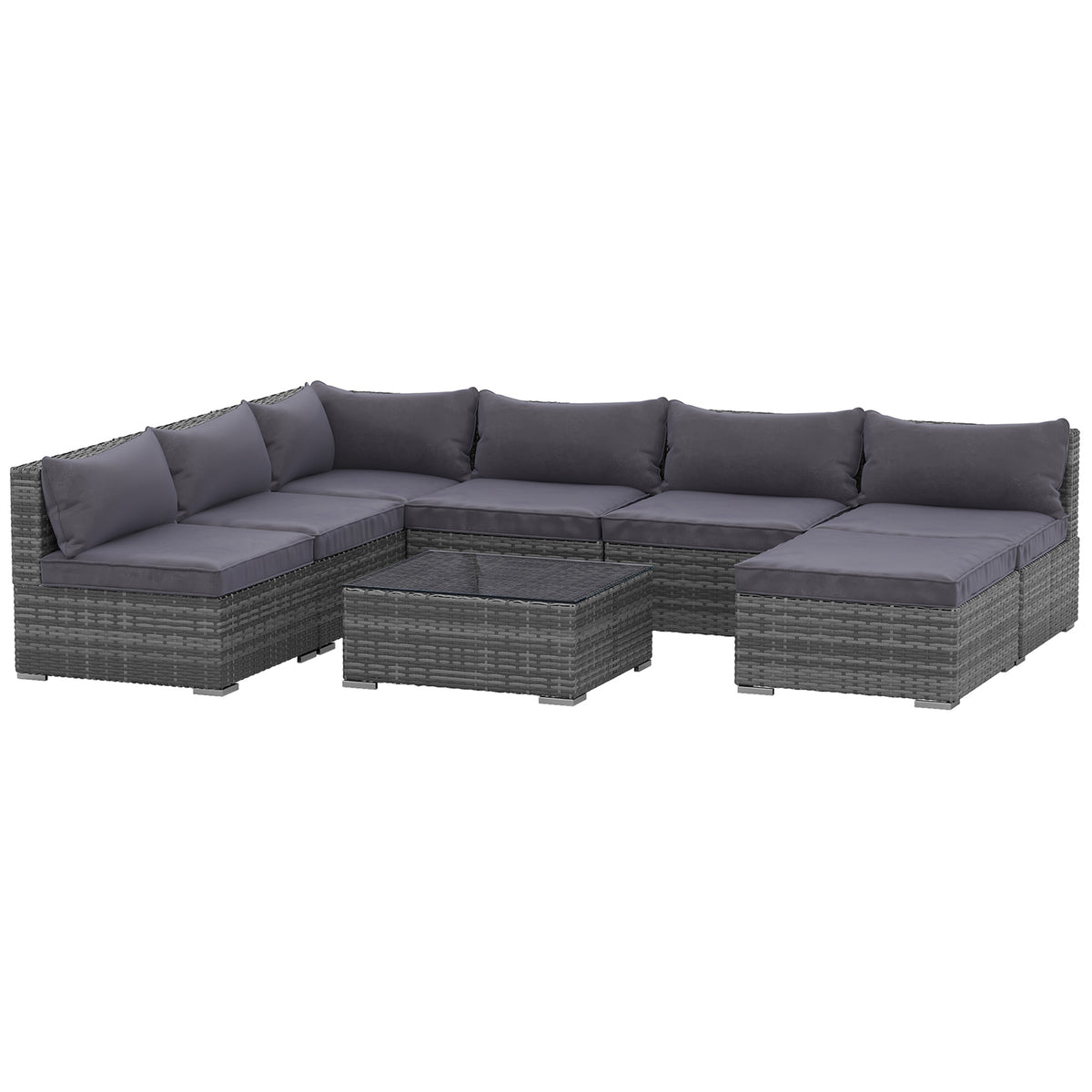 8 Pieces Gray PE Rattan Sectional Sofa with Tempered Glass Table M19518