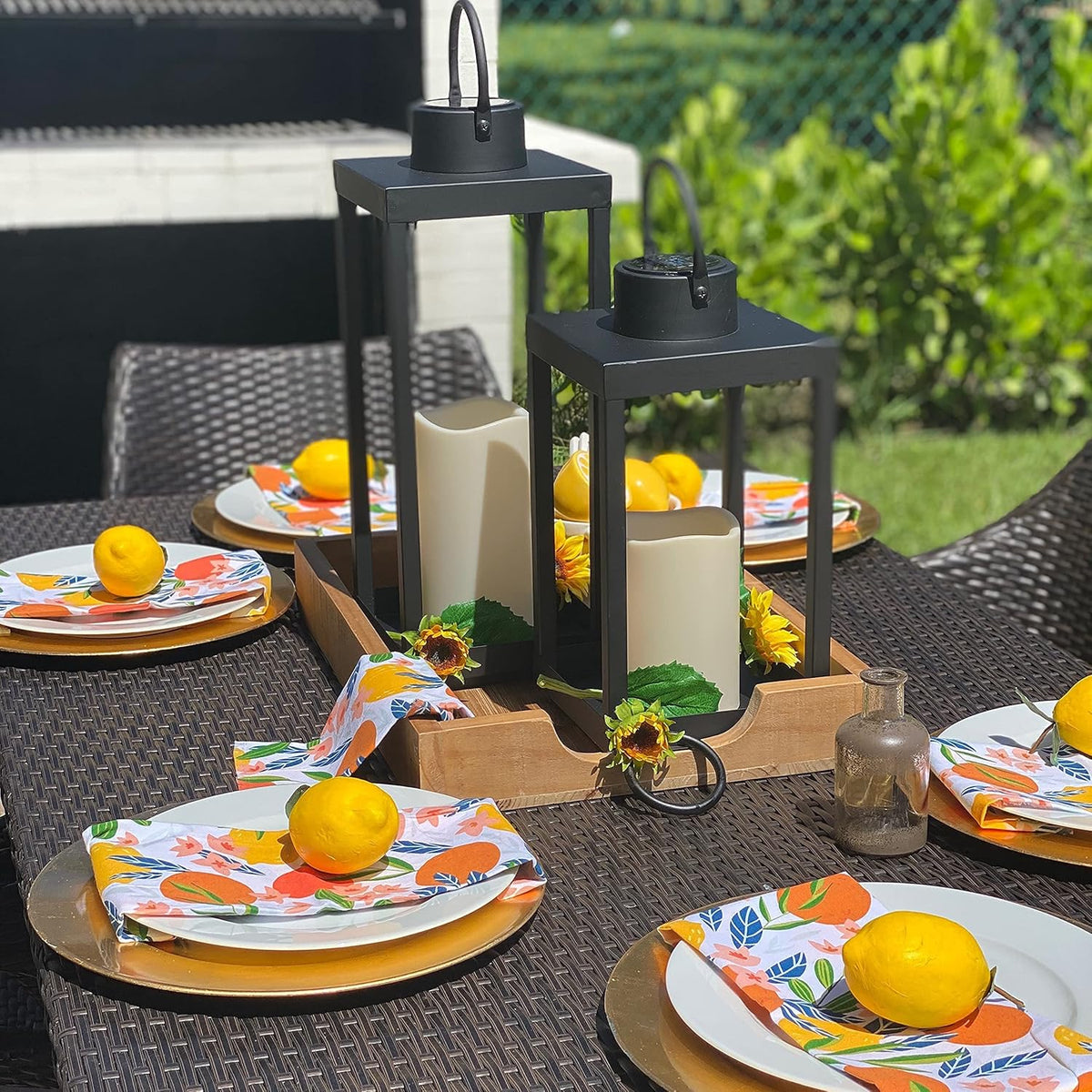 Large Outdoor Lantern with Solar Candle, 18 Inch Tall, Matte Black Metal Frame M3187