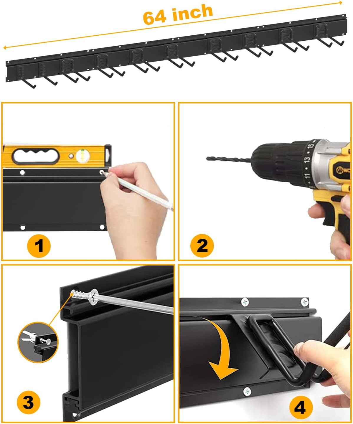 64INCH 4 Rail Aluminum Steel Wall Mount Tool Organizer, Pack of 2 X609233