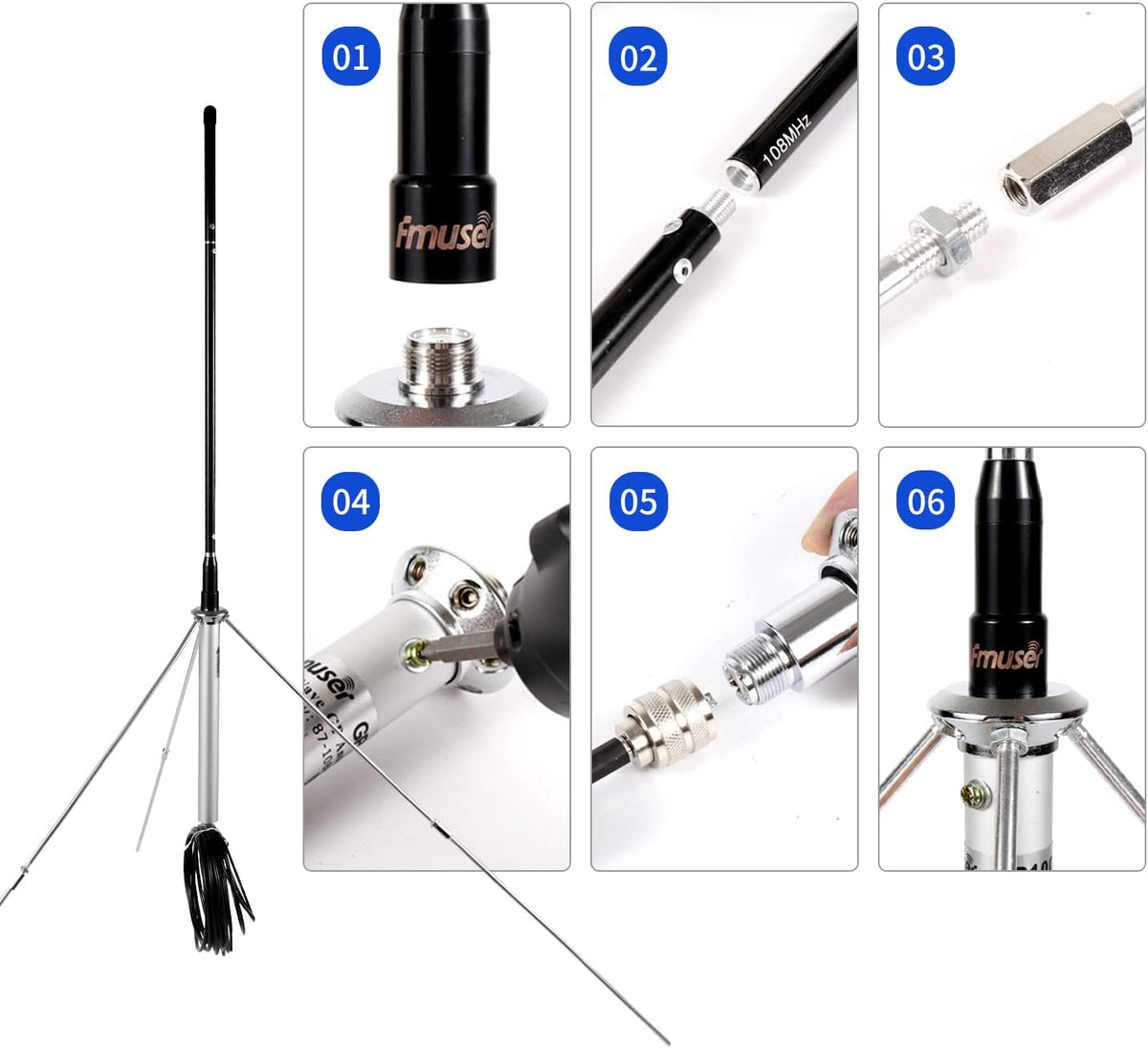 1/4 Wave Outdoor FM Broadcast Antenna with 8M Cable A90399