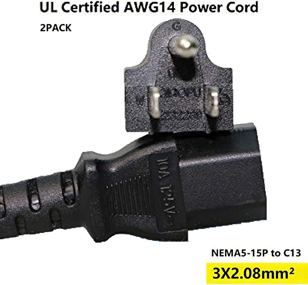 2Pack 6 ft 14 AWG Heavy Duty Computer Power Cord - Black G5163