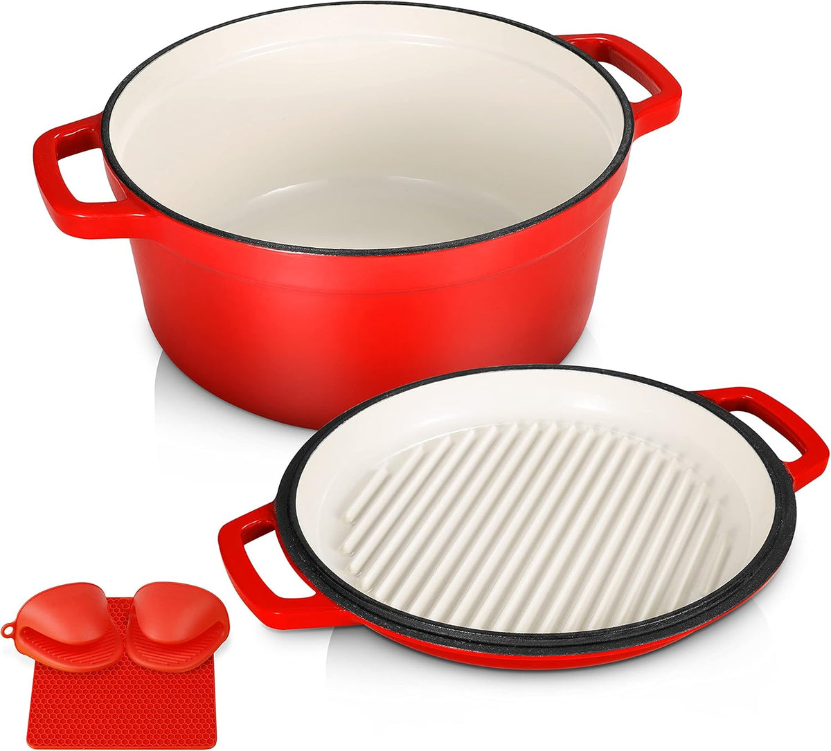 Pre-Seasoned Cast Iron 5.5qt Dutch Oven With Skillet Lid Set V640070