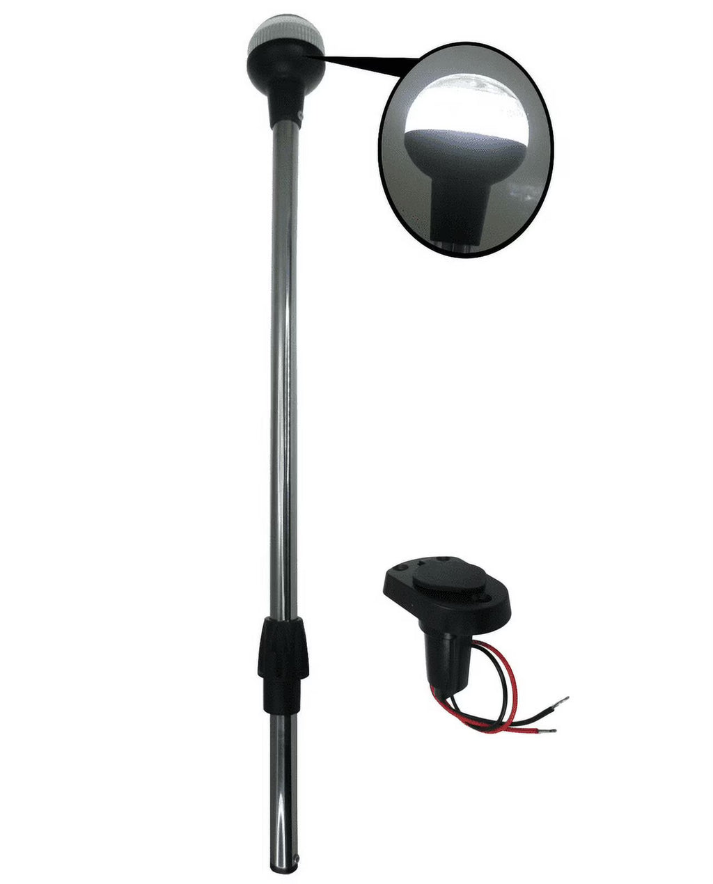 Boat LED All Round Anchor Light Pole 24" Collar Black Base Socket 2 Pins Wired 90 Degrees Q55634