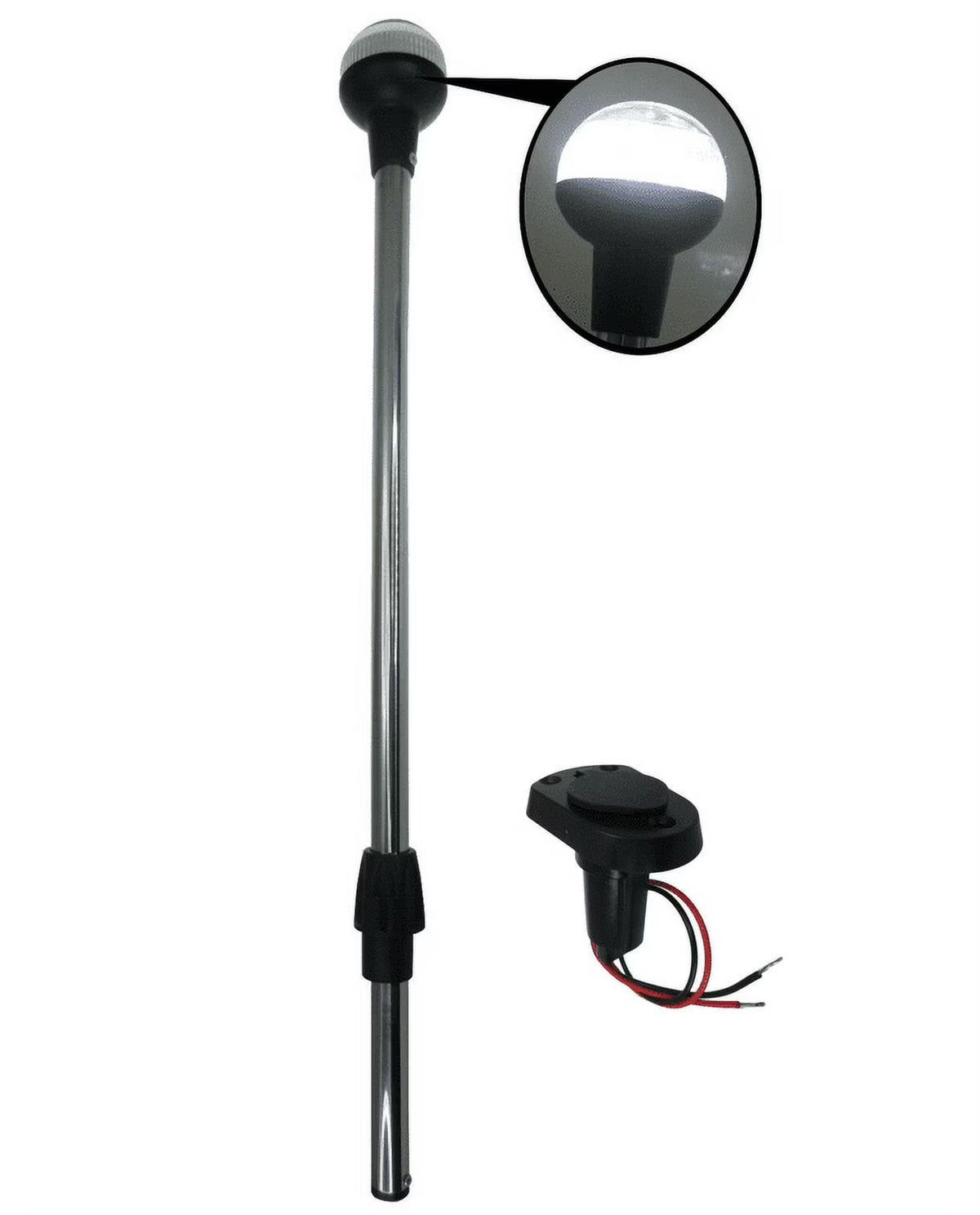 Boat LED All Round Anchor Light Pole 24" Collar Black Base Socket 2 Pins Wired 90 Degrees Q55634