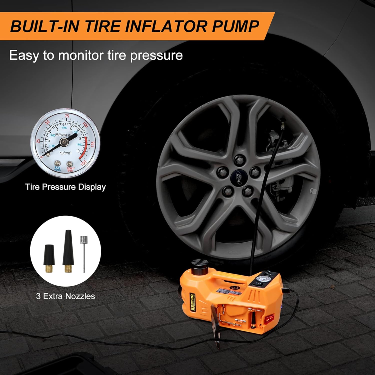4 in 1 Electric Hydraulic Car Jack 3 Ton with Tire Inflator Pump and Electric Wrench W9145