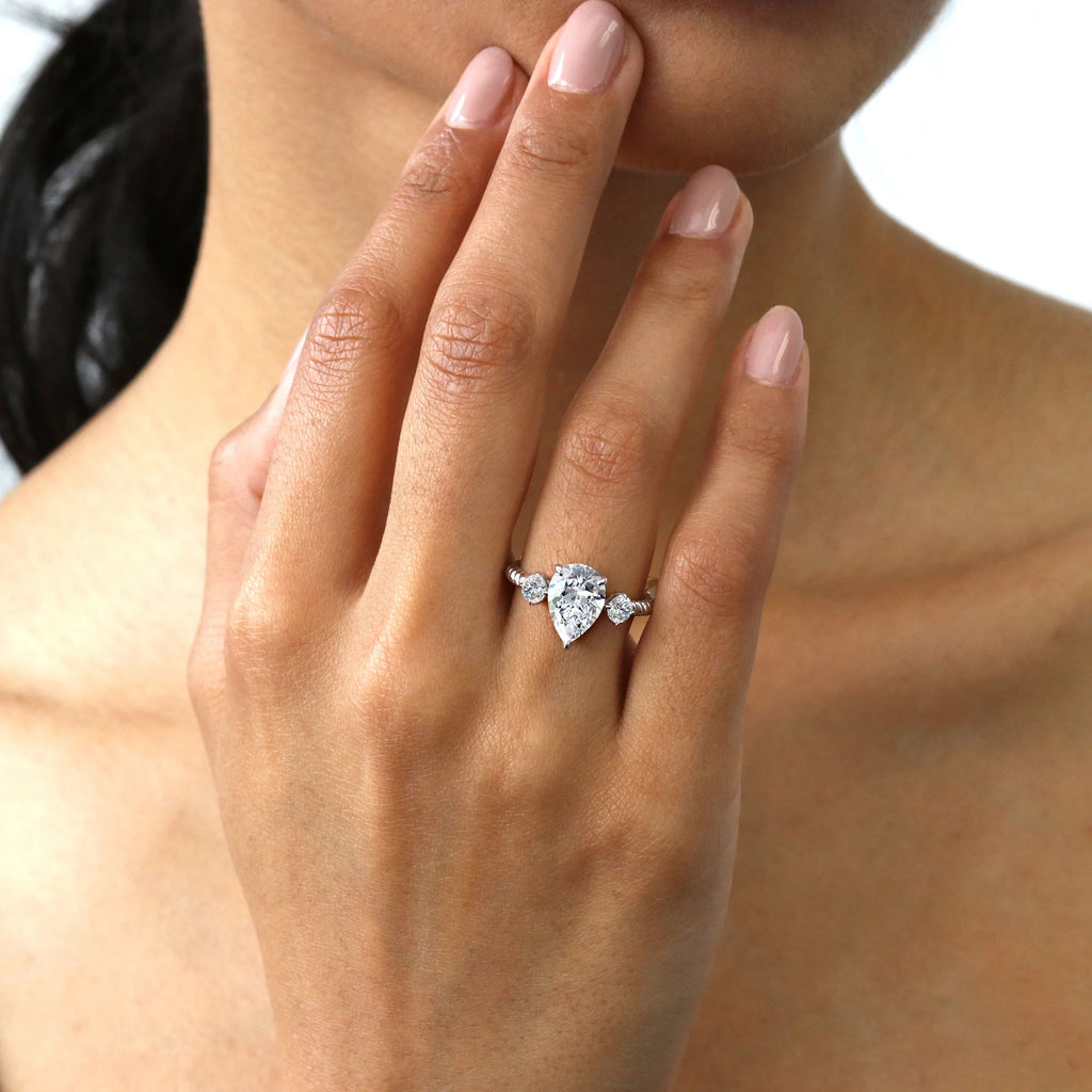 Sterling Silver Pear Cut Cubic Zirconia Woven Ring, Rhodium Plated Size 6 M6331