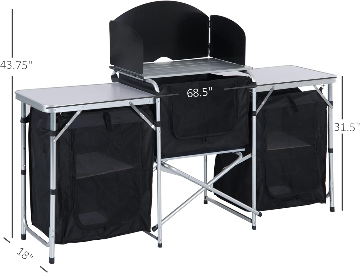 6' Aluminum Portable Camping Kitchen with Windscreen and 5 Cupboards S45095