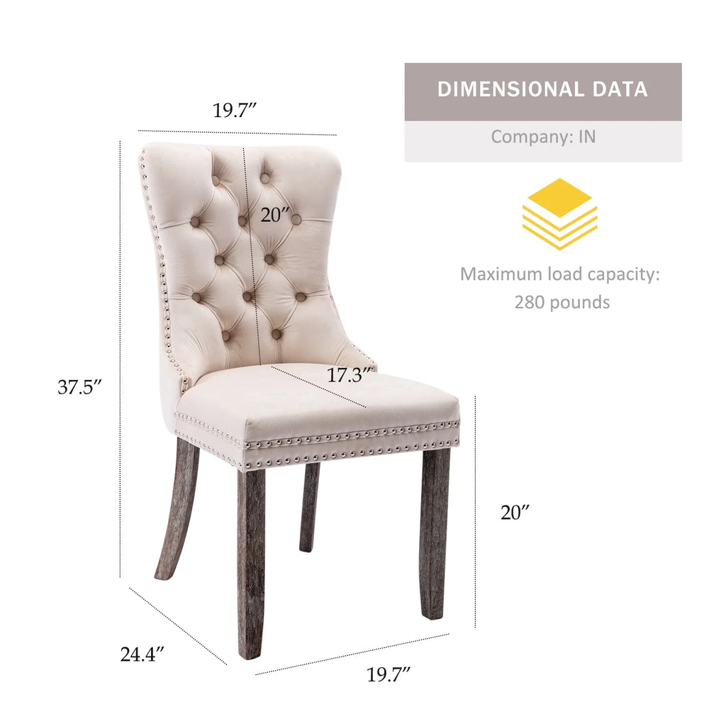 Beige Velvet Tufted Dining Chairs Set of 4 Y7568