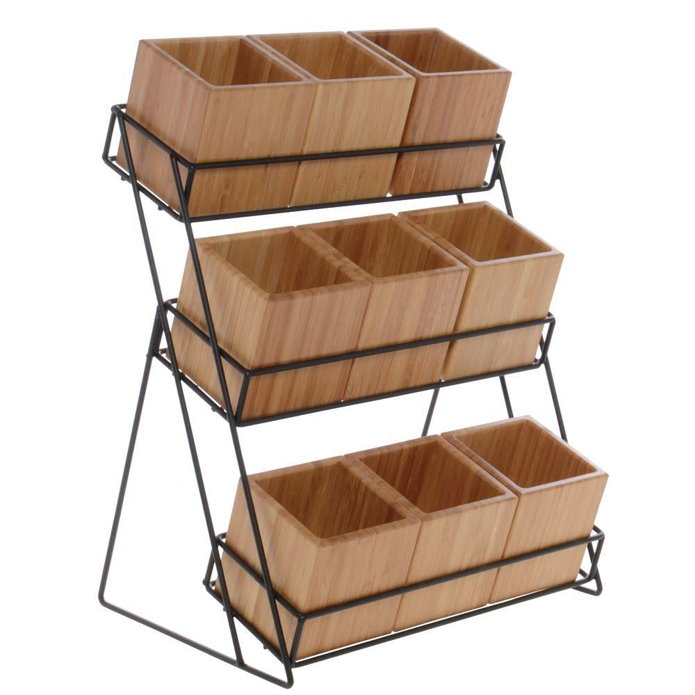 Black Iron Bamboo Bin Display O133957