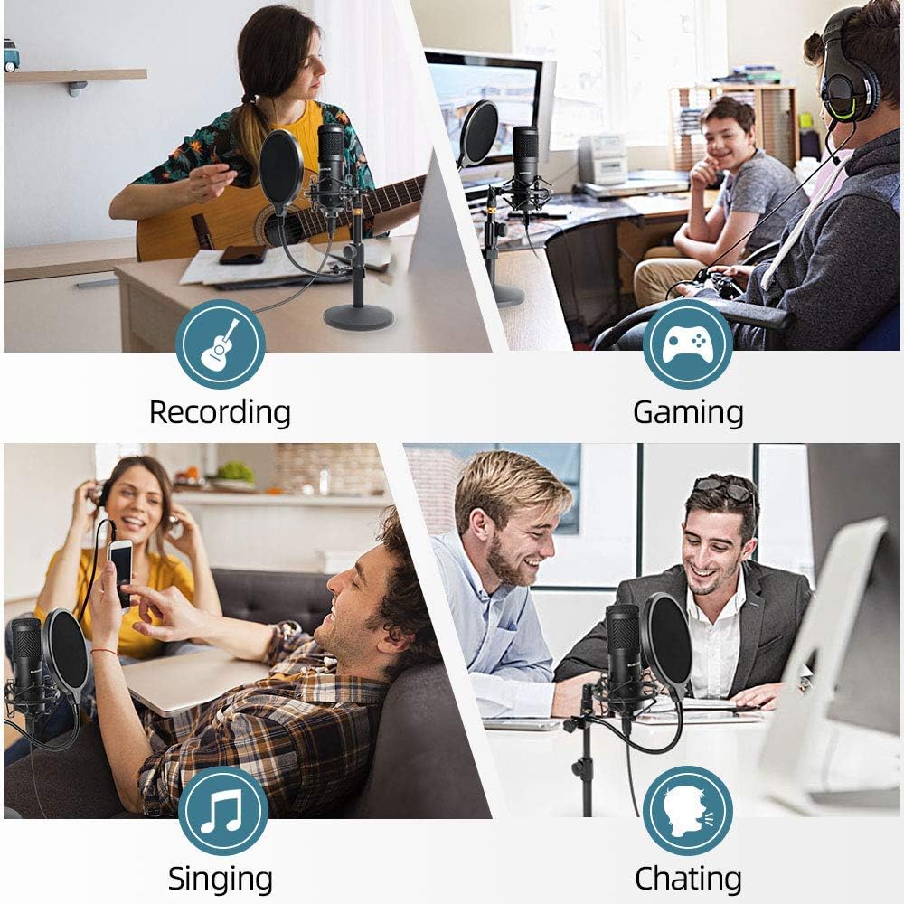 USB Streaming Podcast PC Microphone with Aluminum Storage Case, Studio Cardioid Condenser Mic Kit with Desktop Stand Shock Mount Z8596