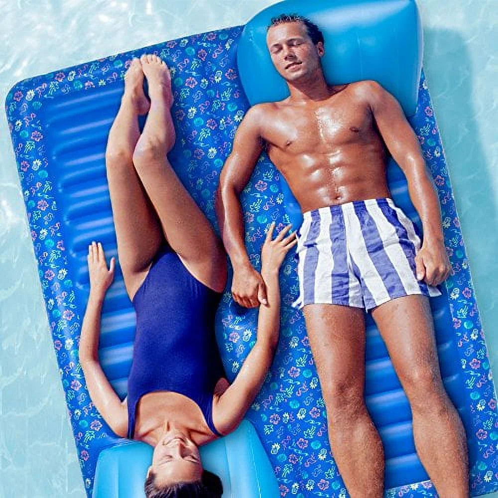 2-Person Inflatable Swimming Pool Lounge Raft with Cup Holders E874209