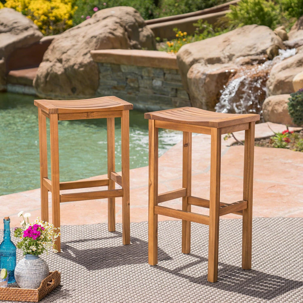 2-Pcs Set Acacia Wood Barstools Q886135