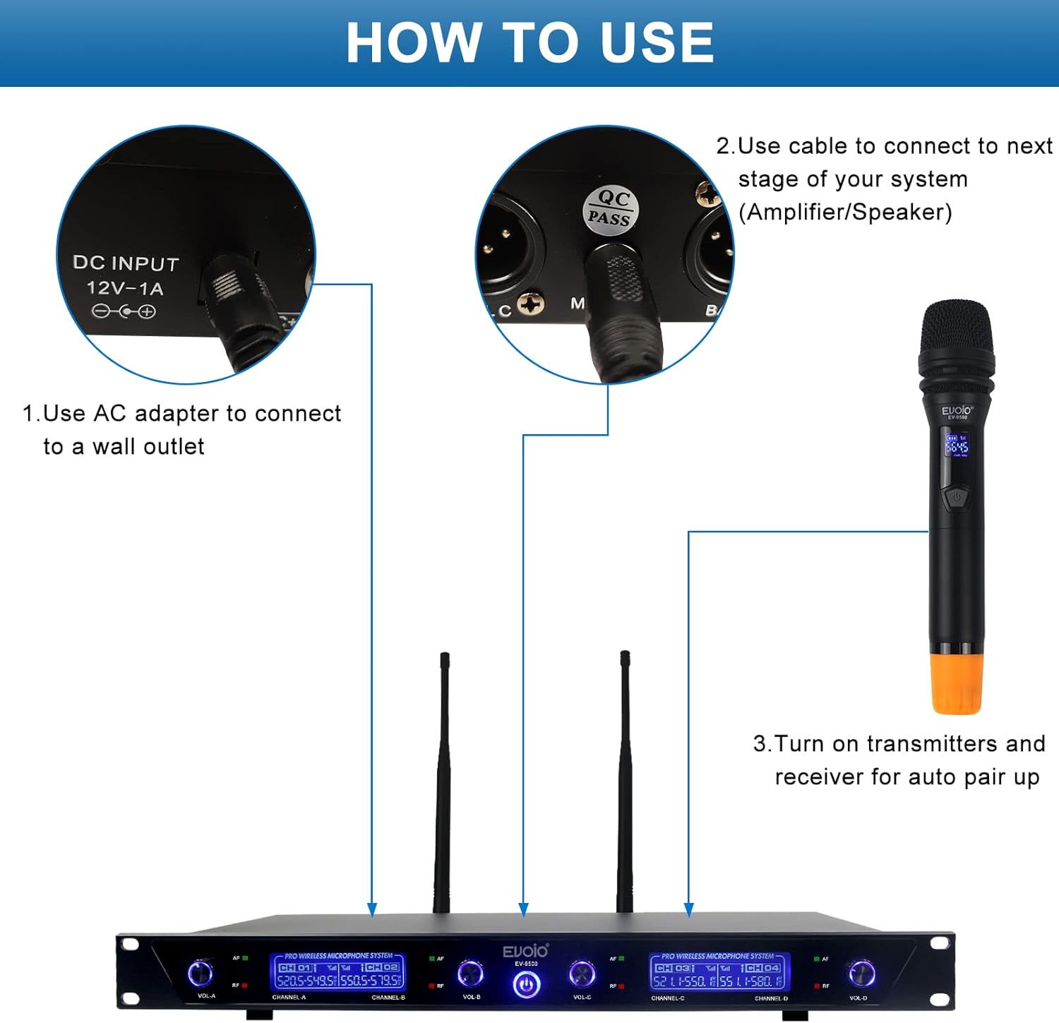 4 Adjustable Channel UHF Wireless Microphone System with 4 Metal Handheld Mics J99226