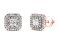 1 Carat Princess & Round Cut Lab Created Moissanite Double Halo Stud Earrings In 14K Rose Gold Over Sterling Silver M300001