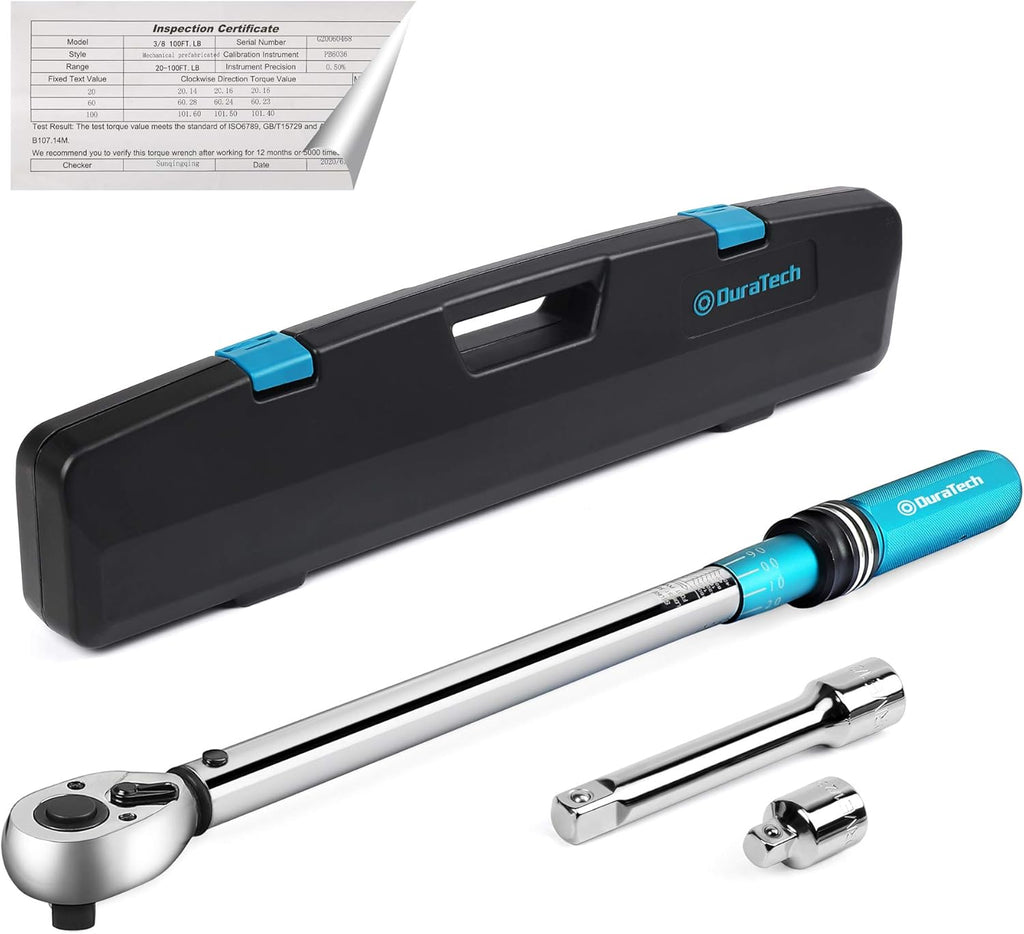 1/2-Inch Drive Click Torque Wrench, 30-160 Ft-lb, with Socket Adapter, Extensions Bar, Storage Case U25620