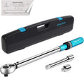 1/2-Inch Drive Click Torque Wrench, 30-160 Ft-lb, with Socket Adapter, Extensions Bar, Storage Case U25620