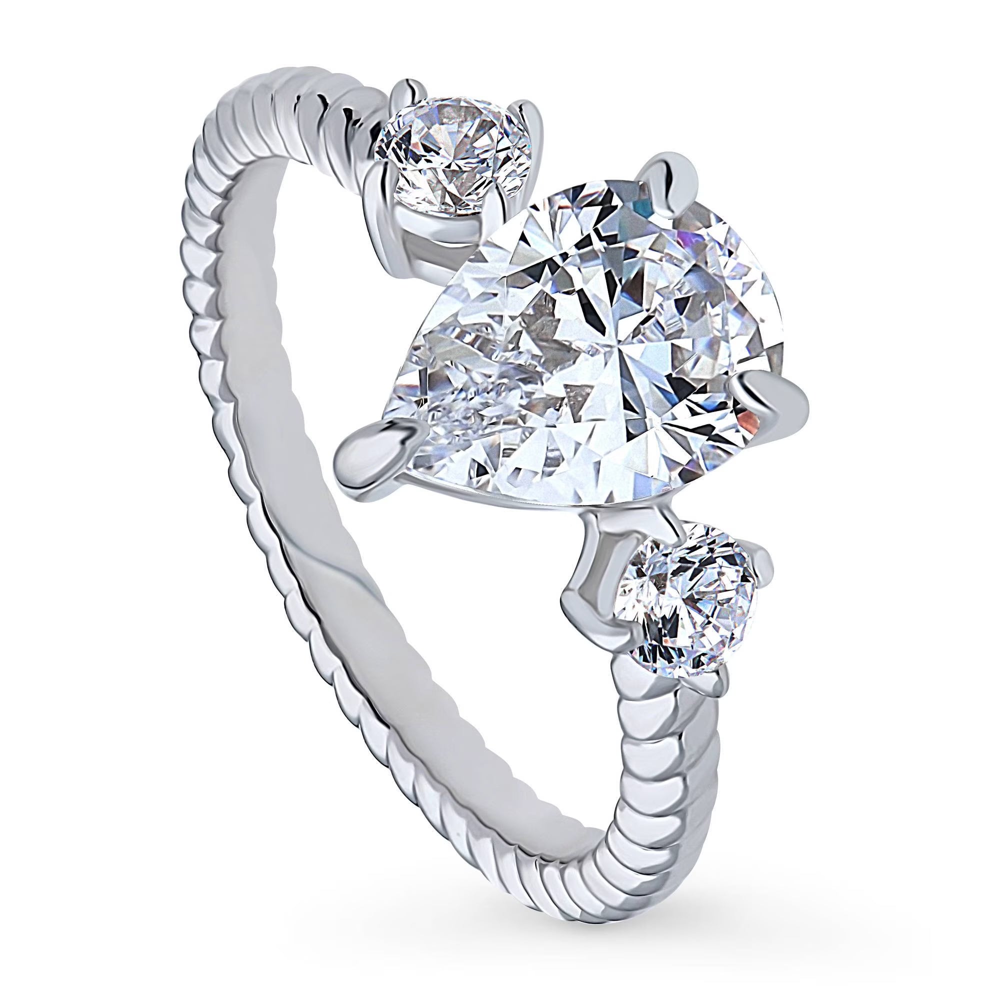 Sterling Silver Pear Cut Cubic Zirconia Woven Ring, Rhodium Plated Size 6 M6331
