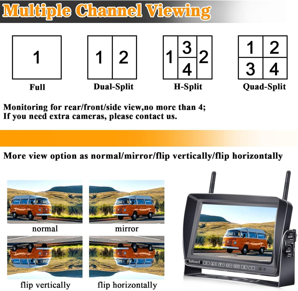 7" Touch Key DVR Monitor HD 1080P Bluetooth Backup Camera with IR Night Vision F632
