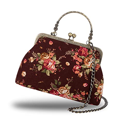 Floral Top-Handle Handbag, Kiss Lock Evening Bag O792716