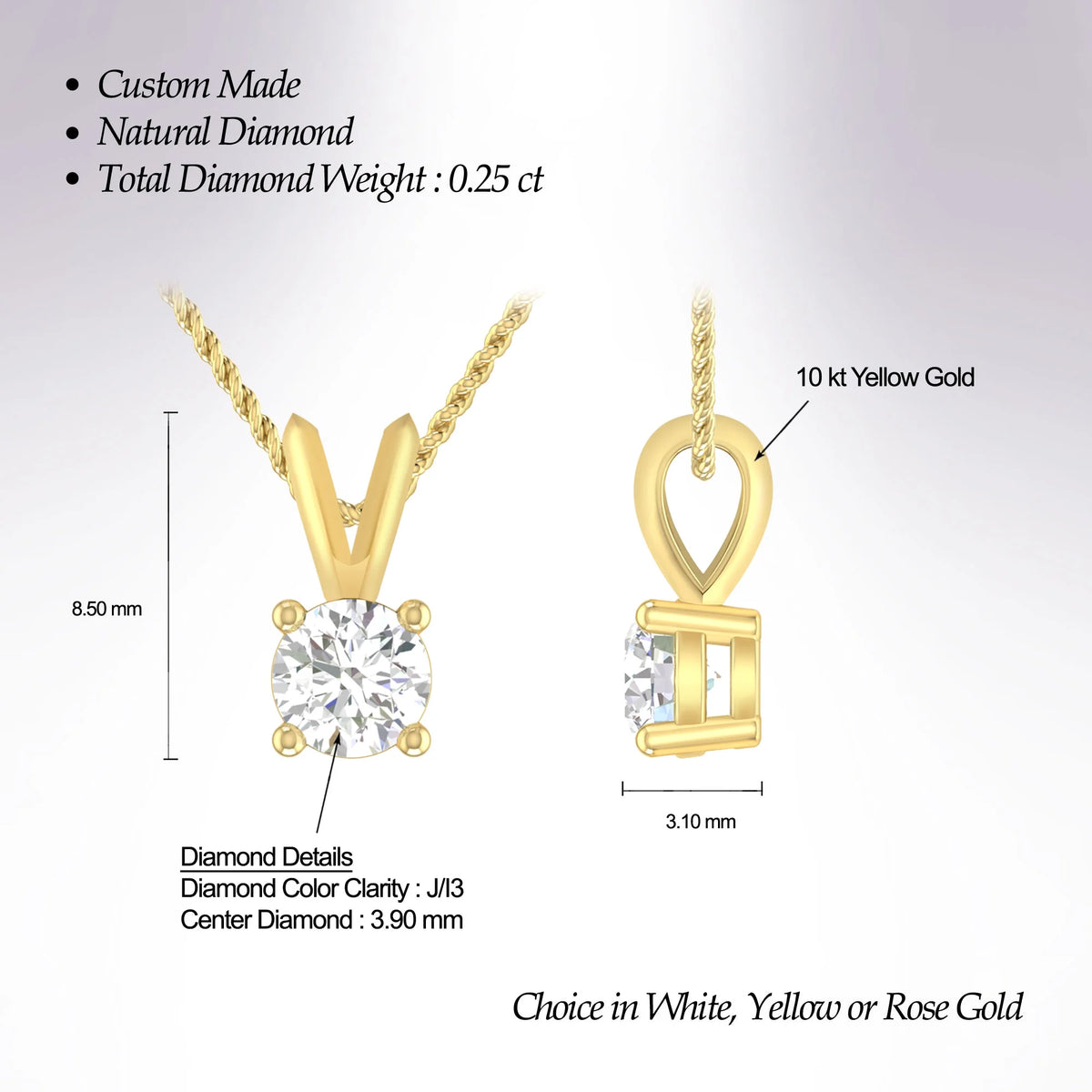 10K Yellow Gold Diamond Solitaire Pendant Necklace D42276