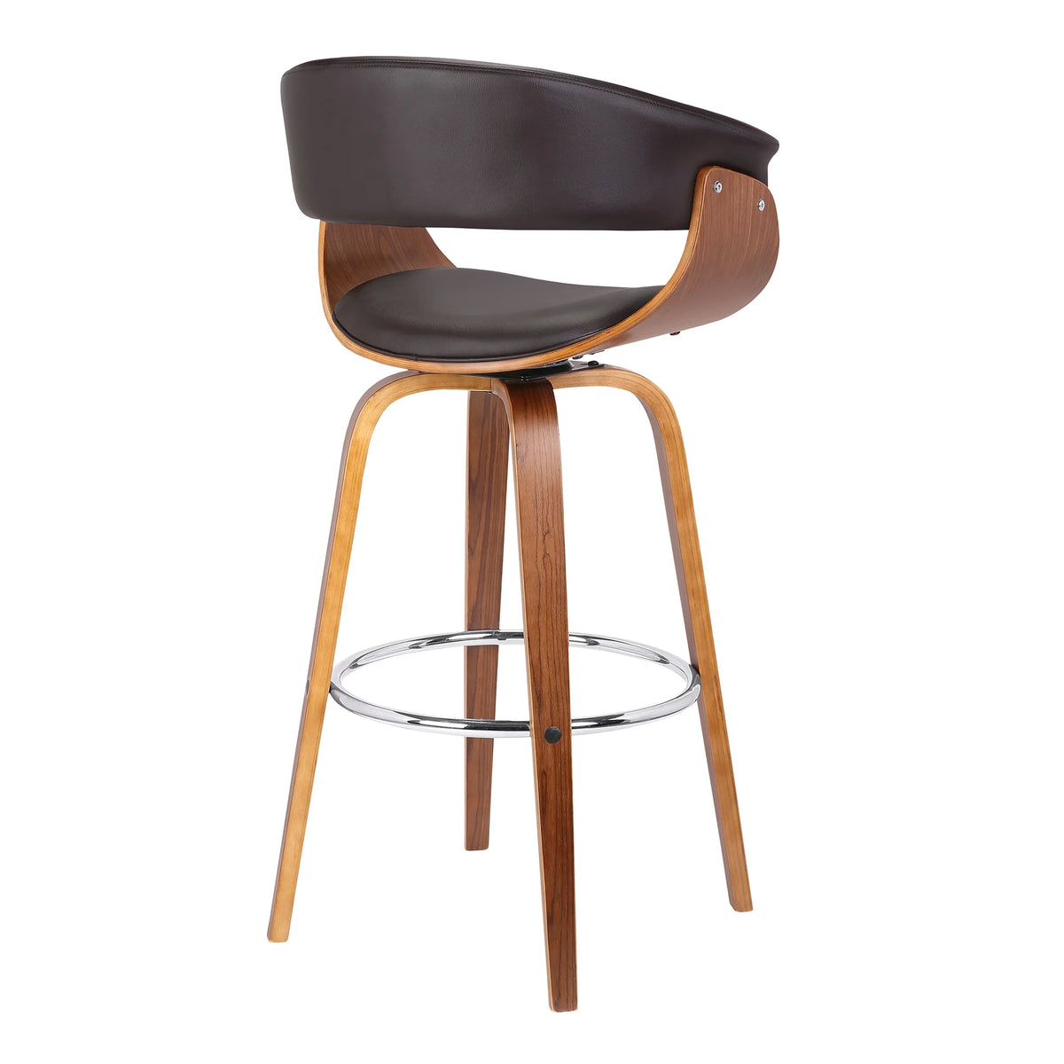 Brown Faux Leather/Walnut Wood Swivel Barstool J687200