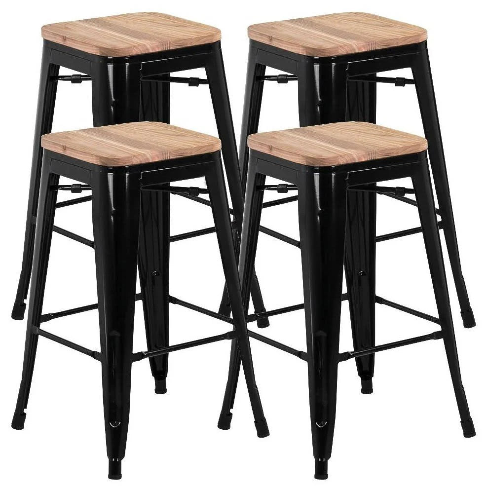 4pcs Metal Counter Bar Stool with Wood Seat I9139