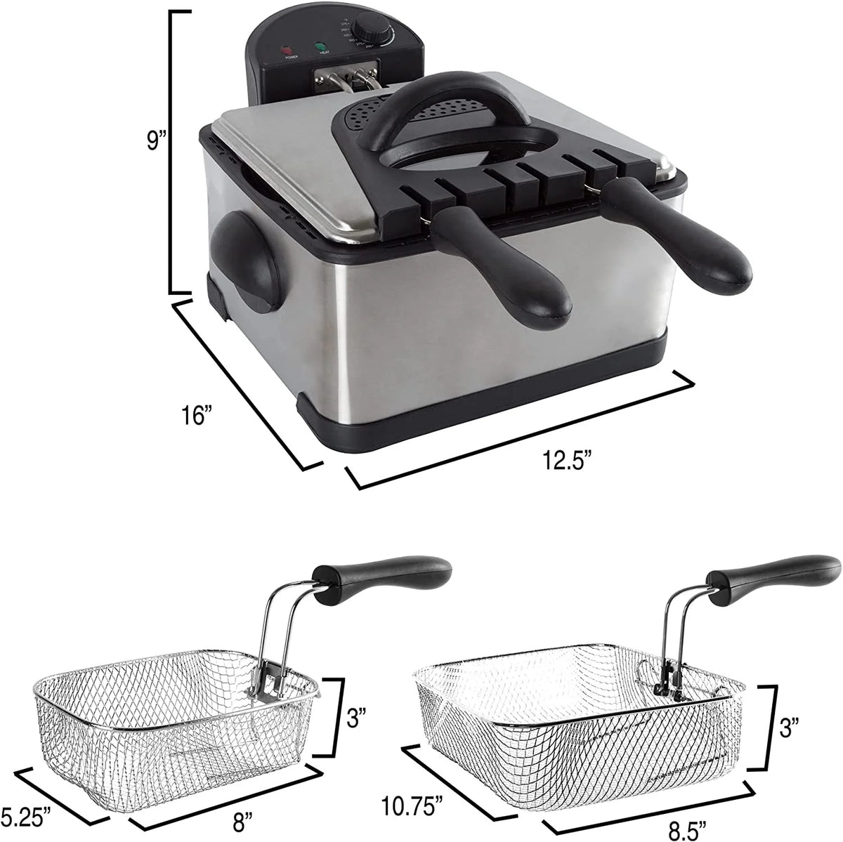 4-Liter Electric Deep Fryer with 1 Large Basket and 2 Small E5766