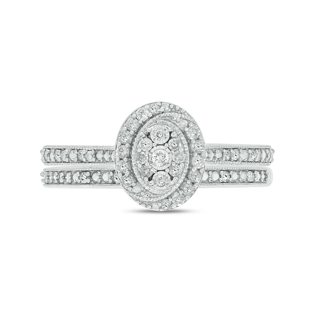 925 Sterling Silver Oval Diamond Engagement Ring and Wedding Band Set B239715