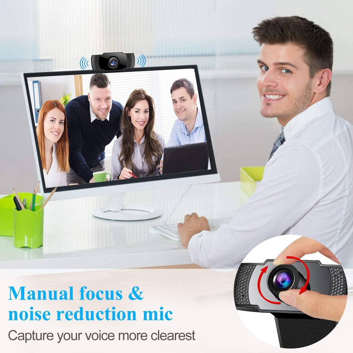 1080P Webcam with Microphone, USB2.0, Rotatable, Pack of 2 B72350