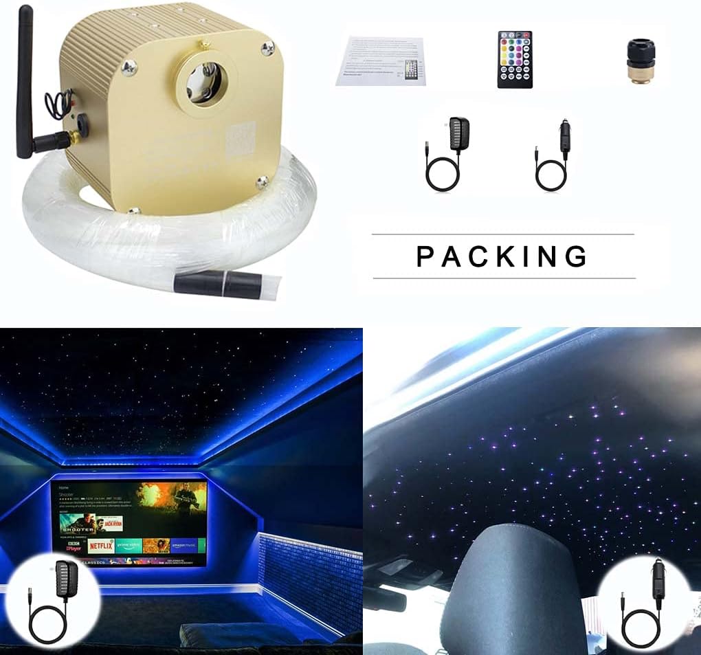Bluetooth Fiber Optic Star Ceiling Lighting Kits 335pcs 13.1ft RGBW K83761