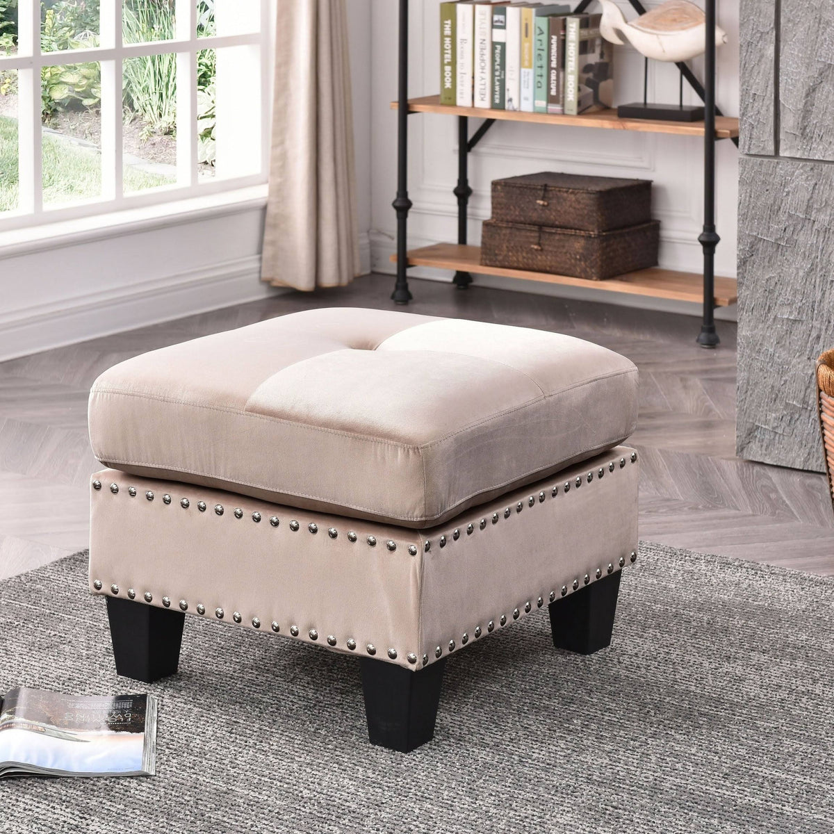 Navy Blue Tufted Velvet Ottoman I4643