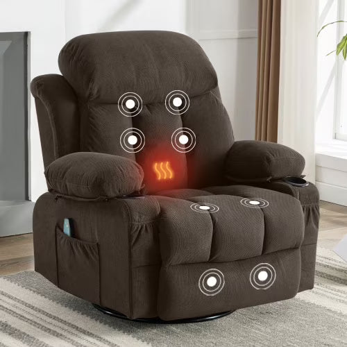 Brown Swinging Recliner Massage Heated Sofa with USB and 2 Cup Holders E99463