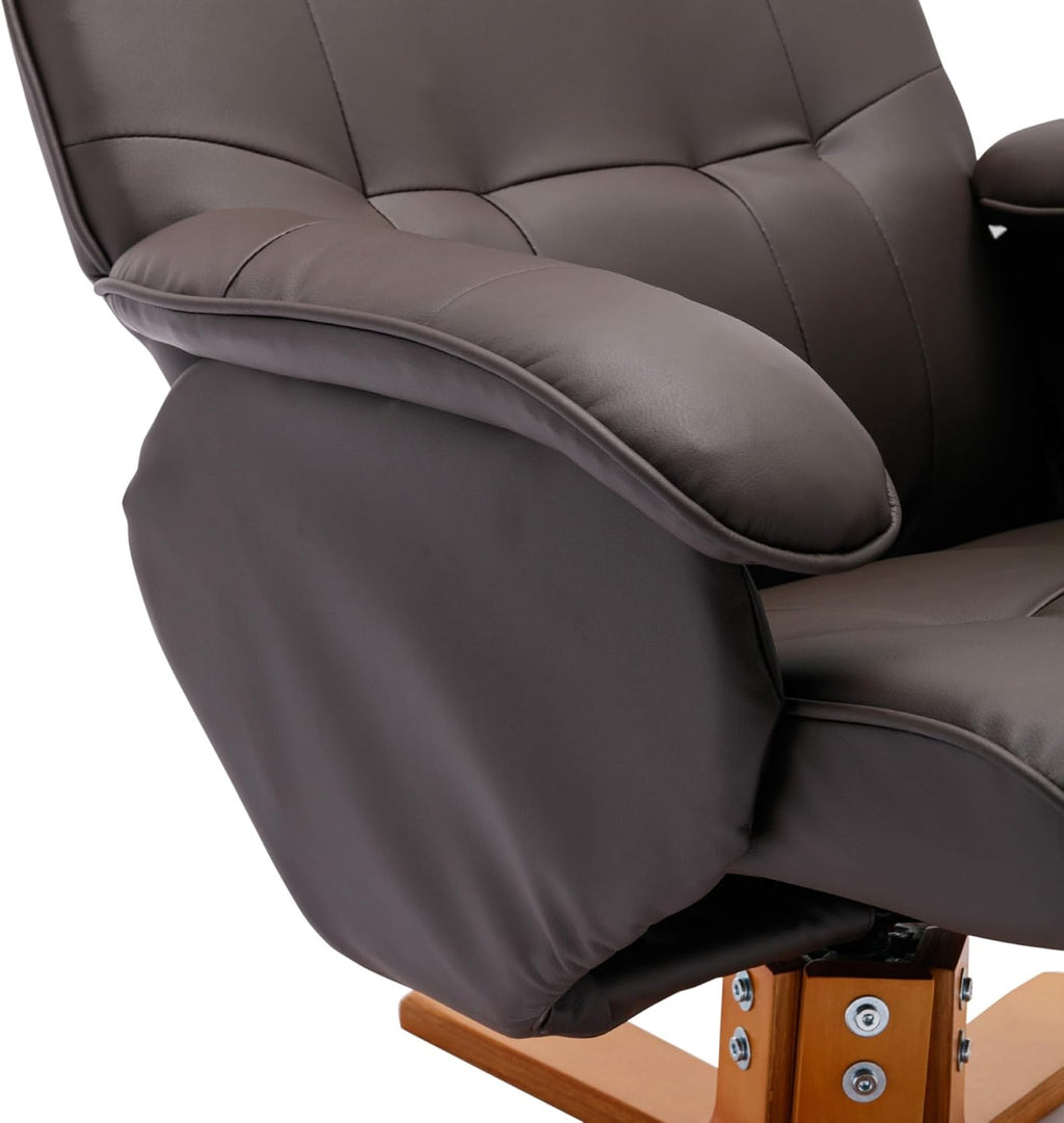 Faux Leather Beige Brown Swivel Recliner Chair with Ottoman G792127
