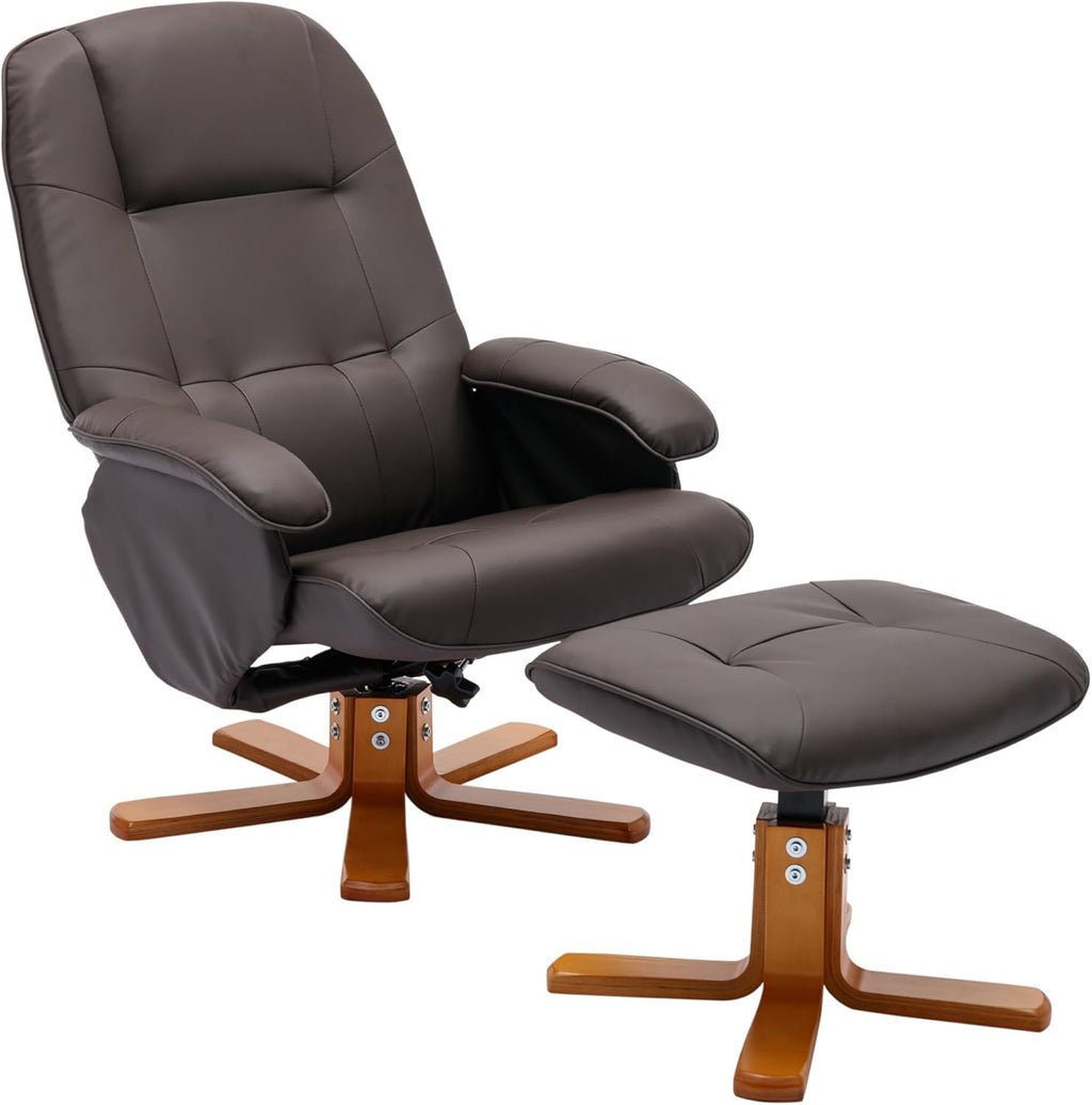 Faux Leather Beige Brown Swivel Recliner Chair with Ottoman G792127