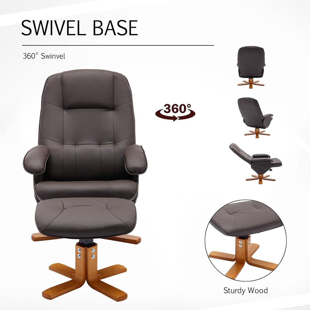 Faux Leather Beige Brown Swivel Recliner Chair with Ottoman G792127