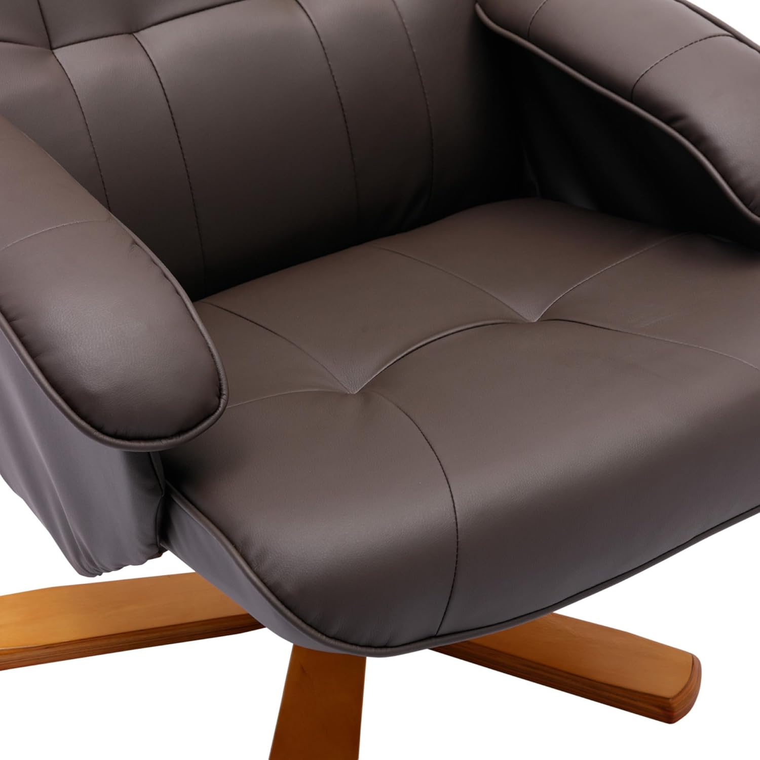 Faux Leather Beige Brown Swivel Recliner Chair with Ottoman G792127