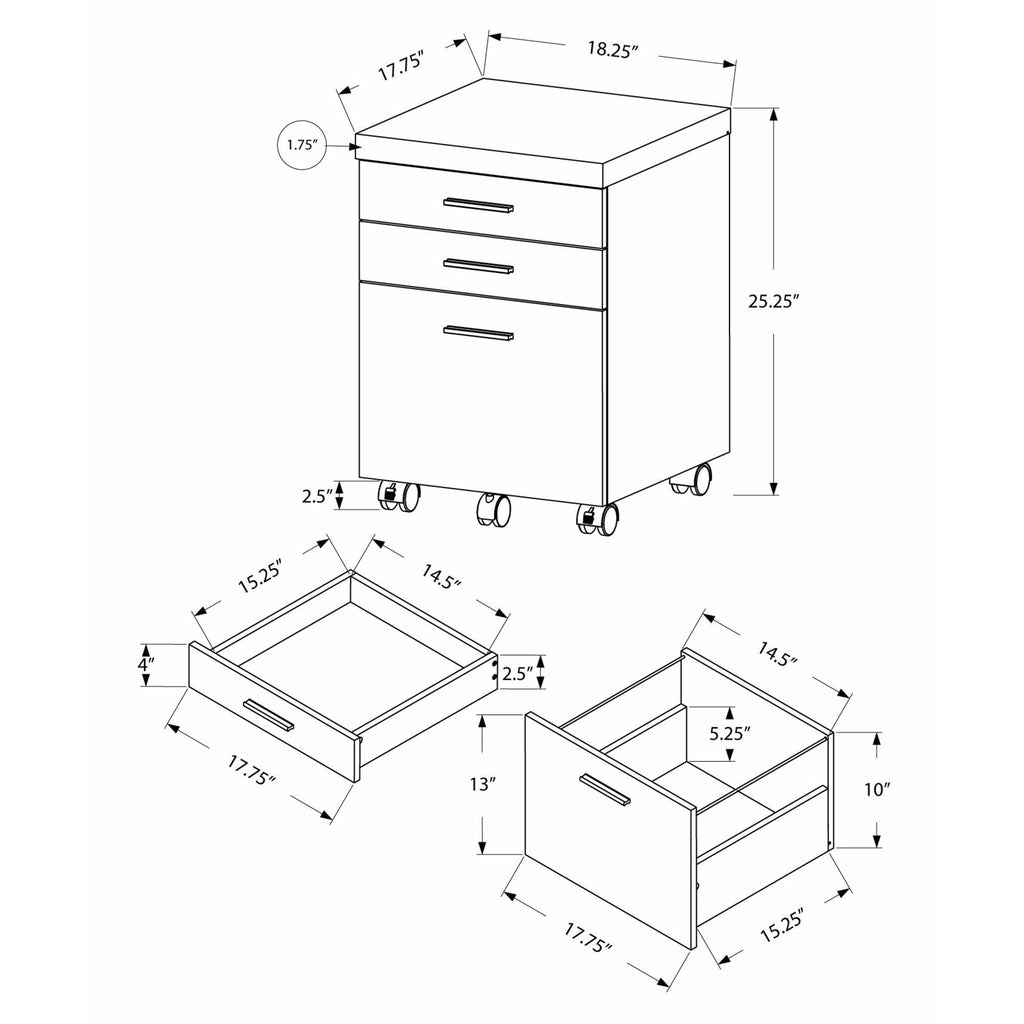 Black Grey 3 Drawers Filing Cabinet I712835