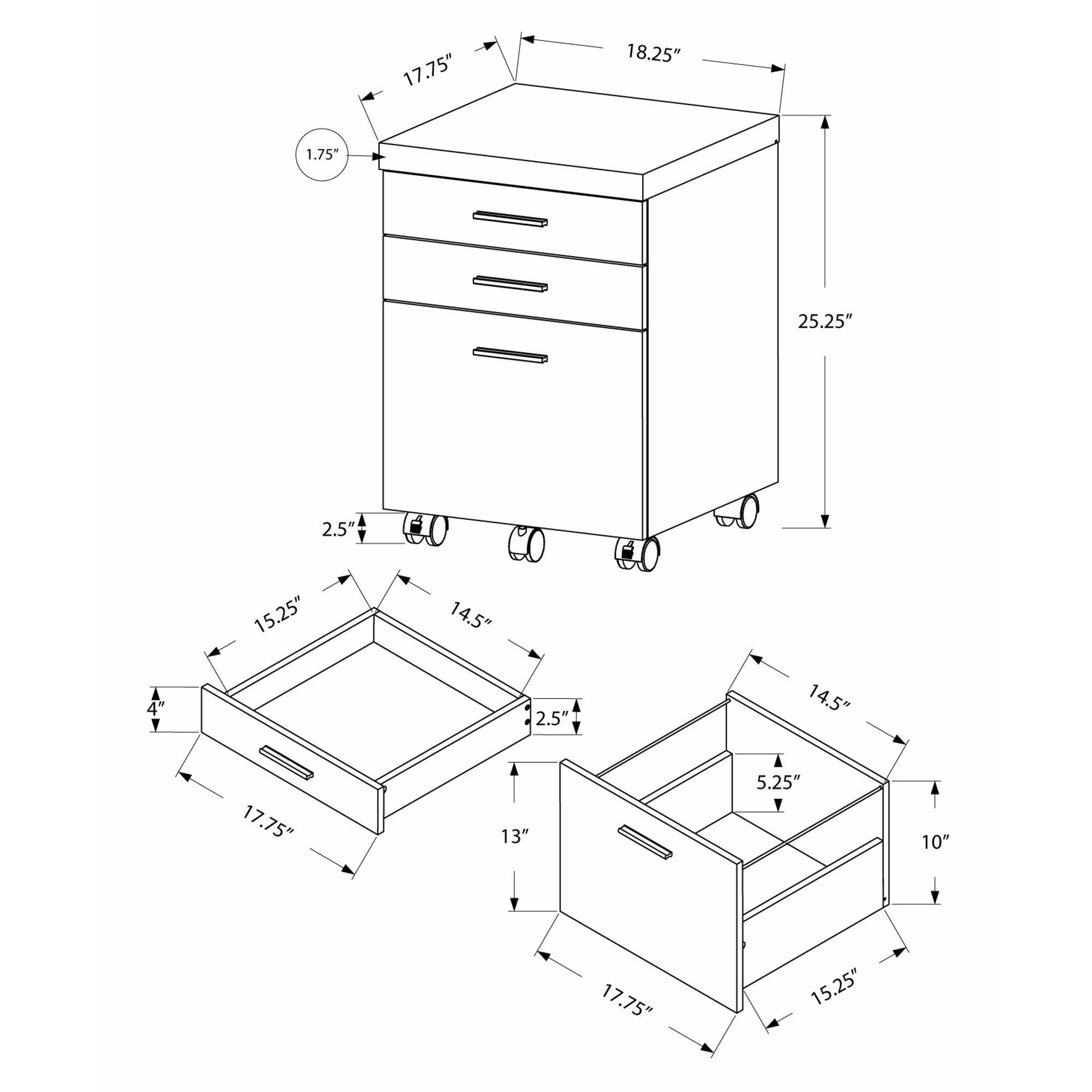 Black Grey 3 Drawers Filing Cabinet I712835