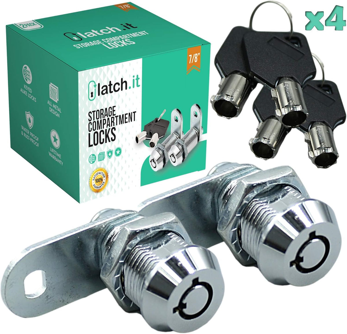 1-1/8" 5-Pack Metal RV Cam Locks with 10 Keys U677790