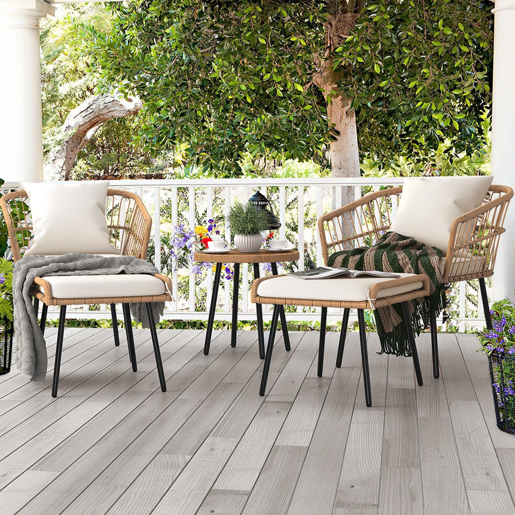 Beige Set of 2 Patio Ottoman with Cushion F899675
