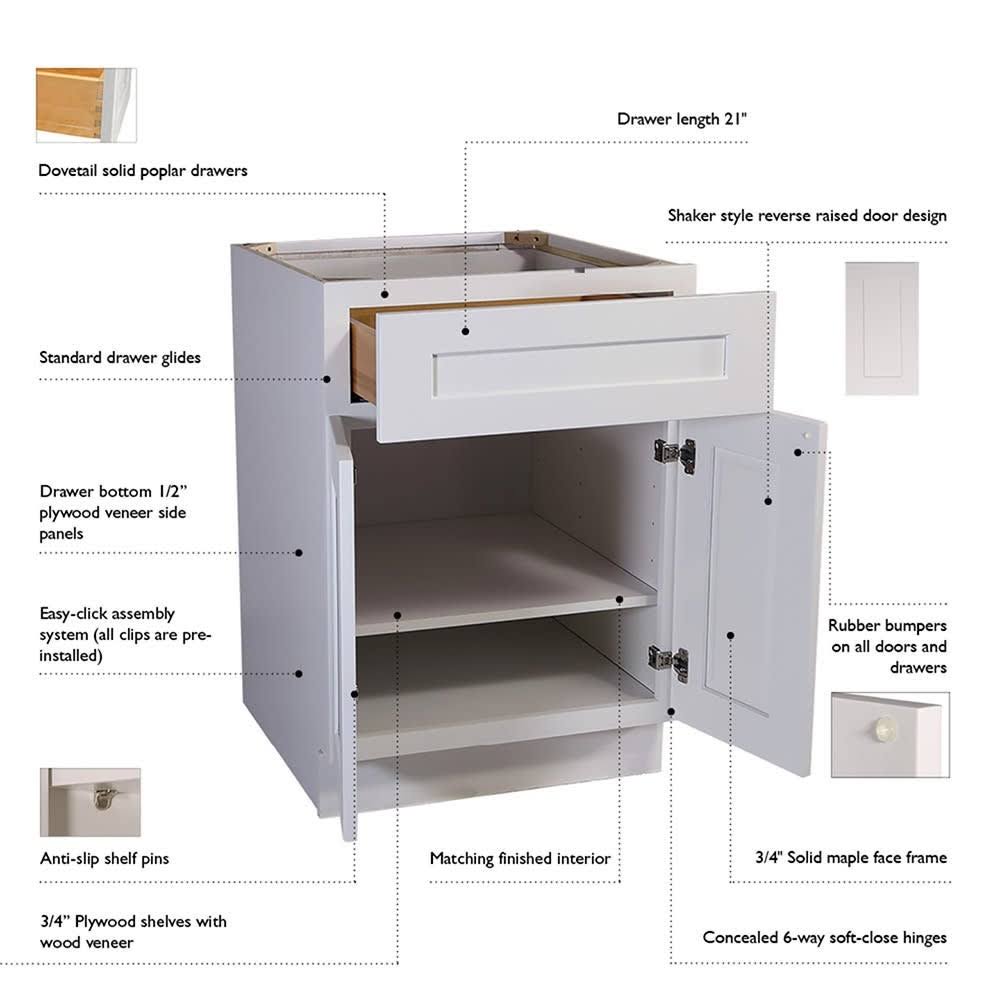 White Shaker Drawer Base Cabinet U1037