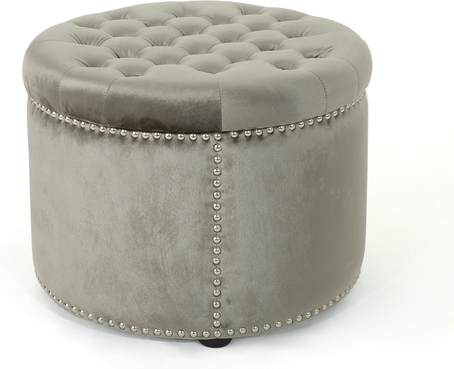 Grey Velvet Tufted Ottoman V9371