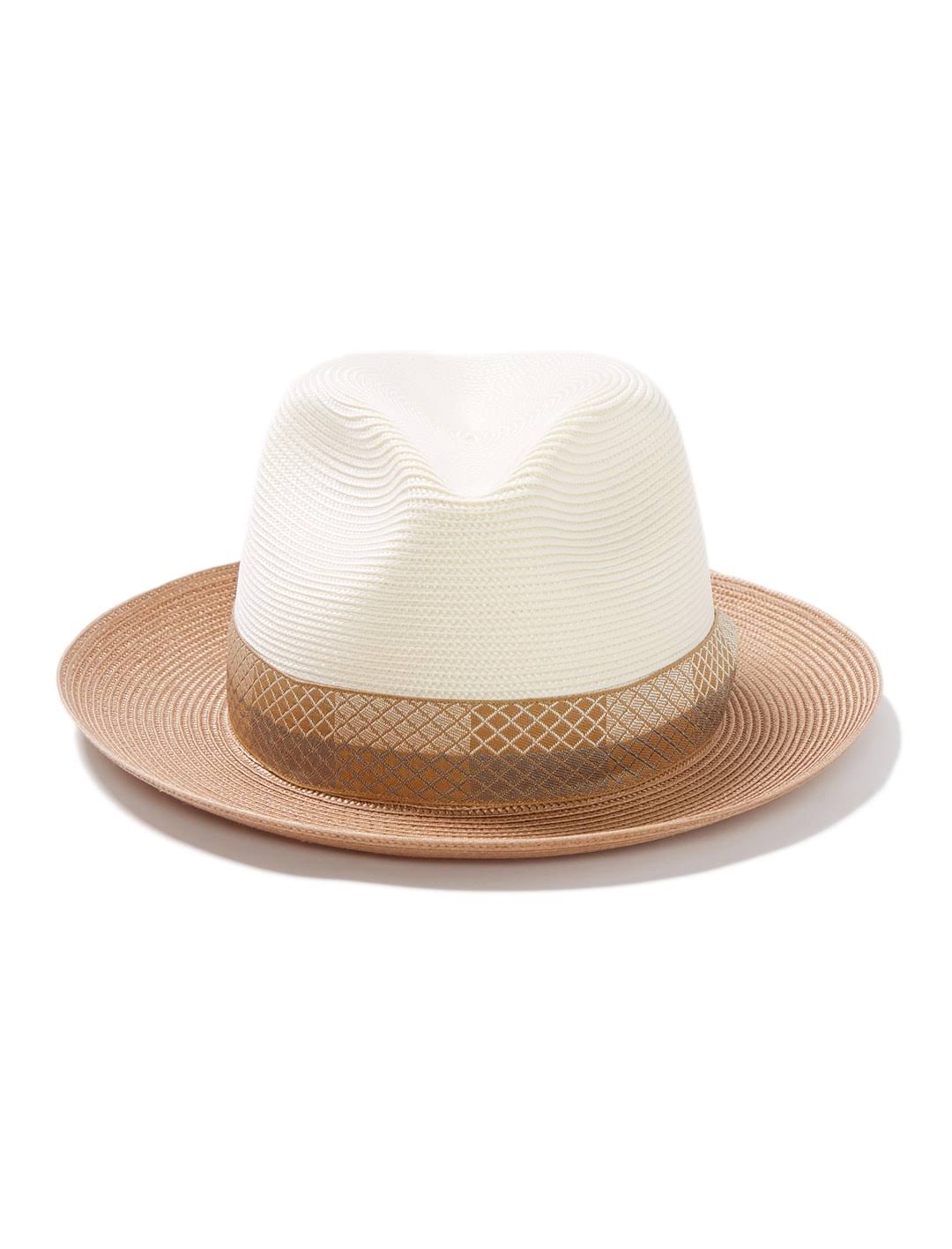 Ivory/Cognac Straw Fedora Hat P7410
