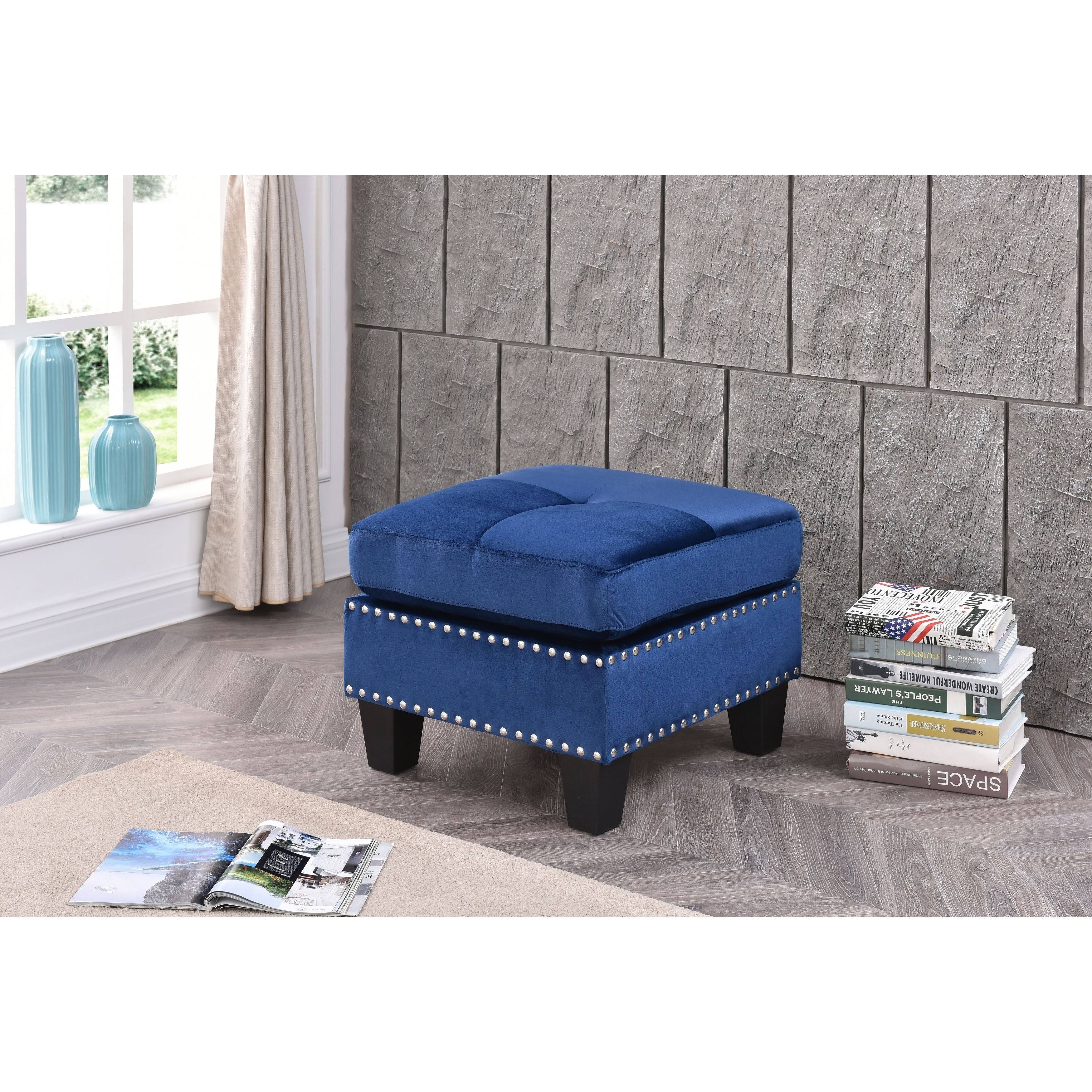 Navy Blue Tufted Velvet Ottoman I4643