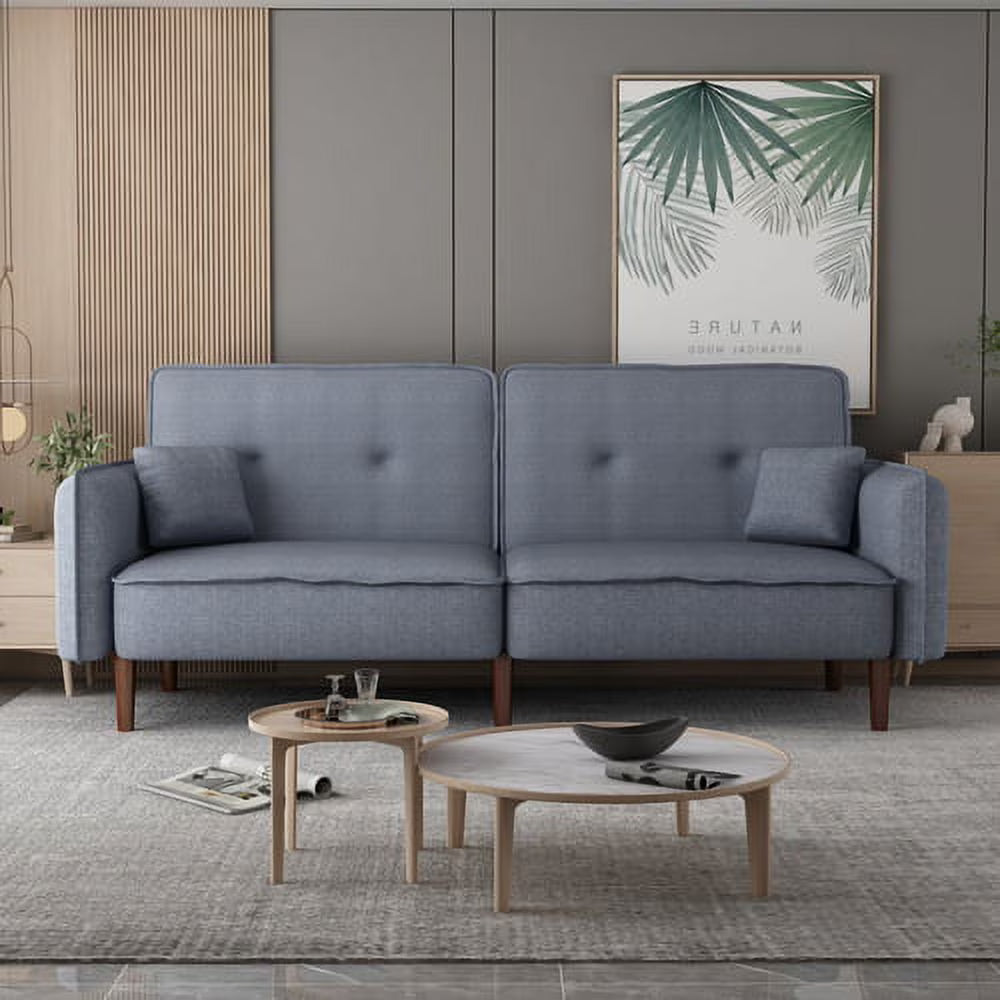 Grey Fabric Futon Sofa Bed with Solid Wood Leg P459